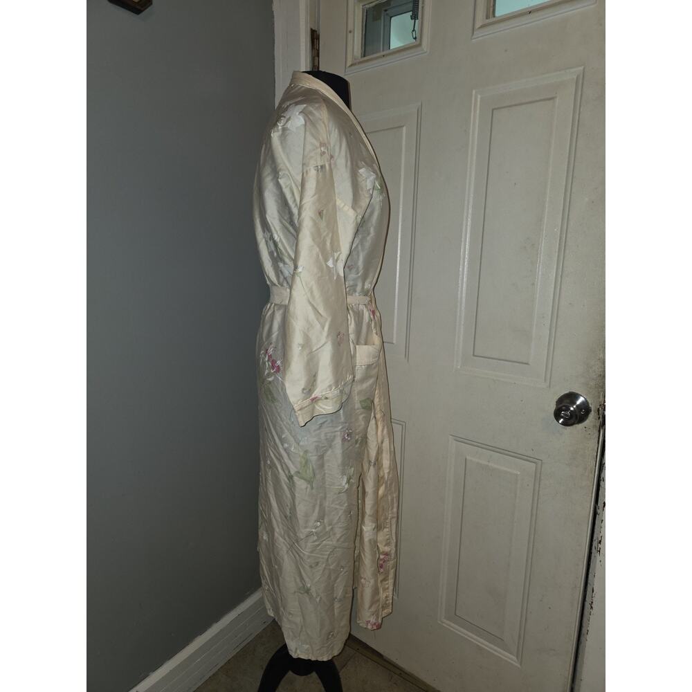 Vtg Yves Delforme Paris Butter Yellow Floral Robe Elegant Cottagecore Size L - Picture 5 of 12
